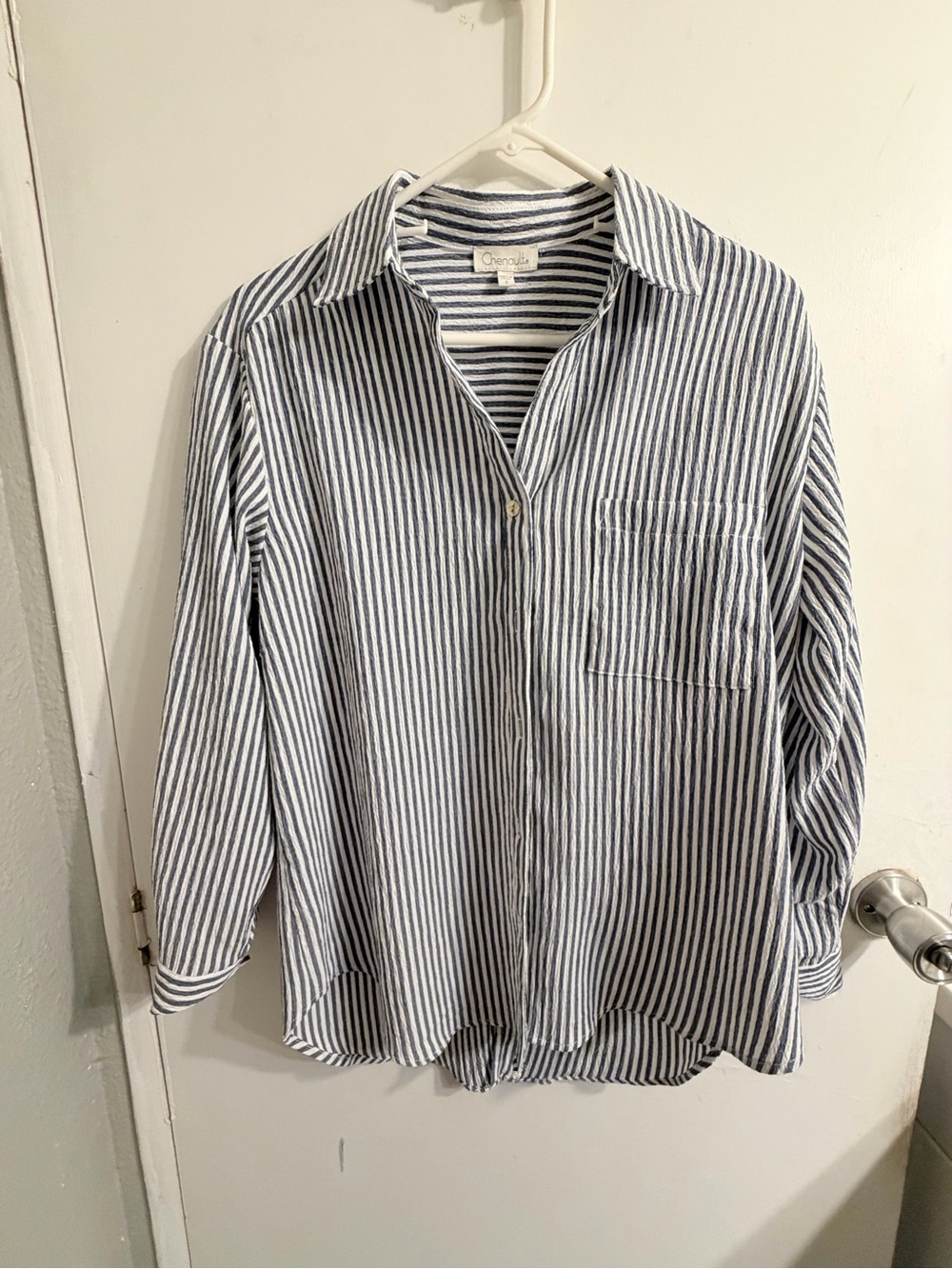 Chenault Striped Cotton Button-Down - Navy & White